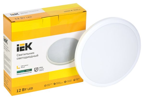 Corp de iluminat LED ДПБ 3001 12Вт IP54 4000K rotund alb IEK