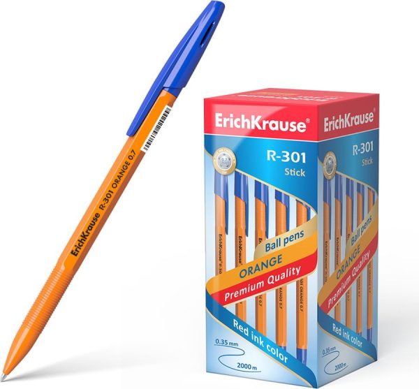 Pix cu bila ErichKrause R-301 Orange Stick, albastru 0,7mm